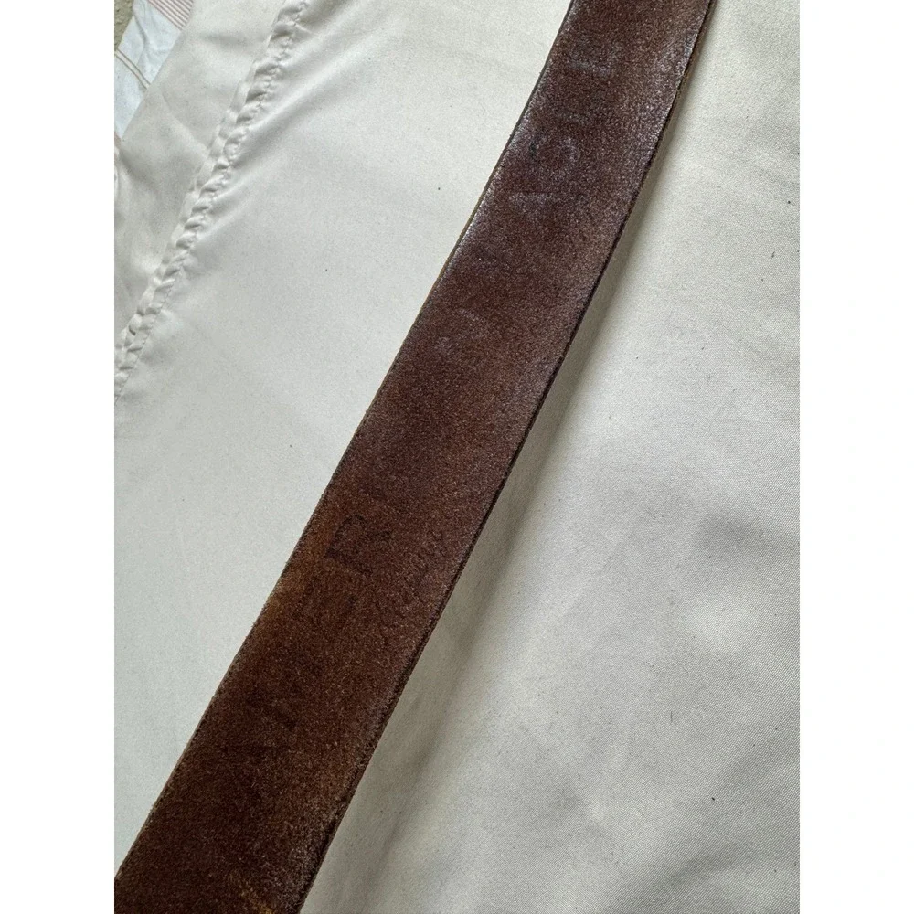 American Eagle Mens Brown Leather Belt Distressed Silver Buckle Workwear Casual